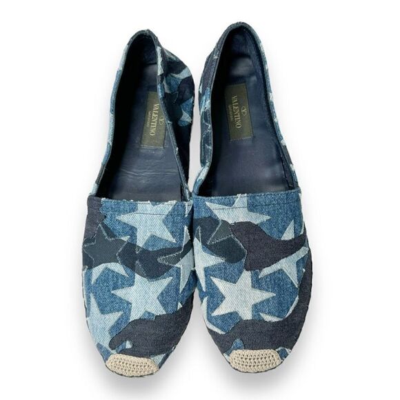 Valentino Blue Denim Stars Camo Canvas Espadrille Flat Sandals Women’s Size 40/9 - Picture 3 of 11